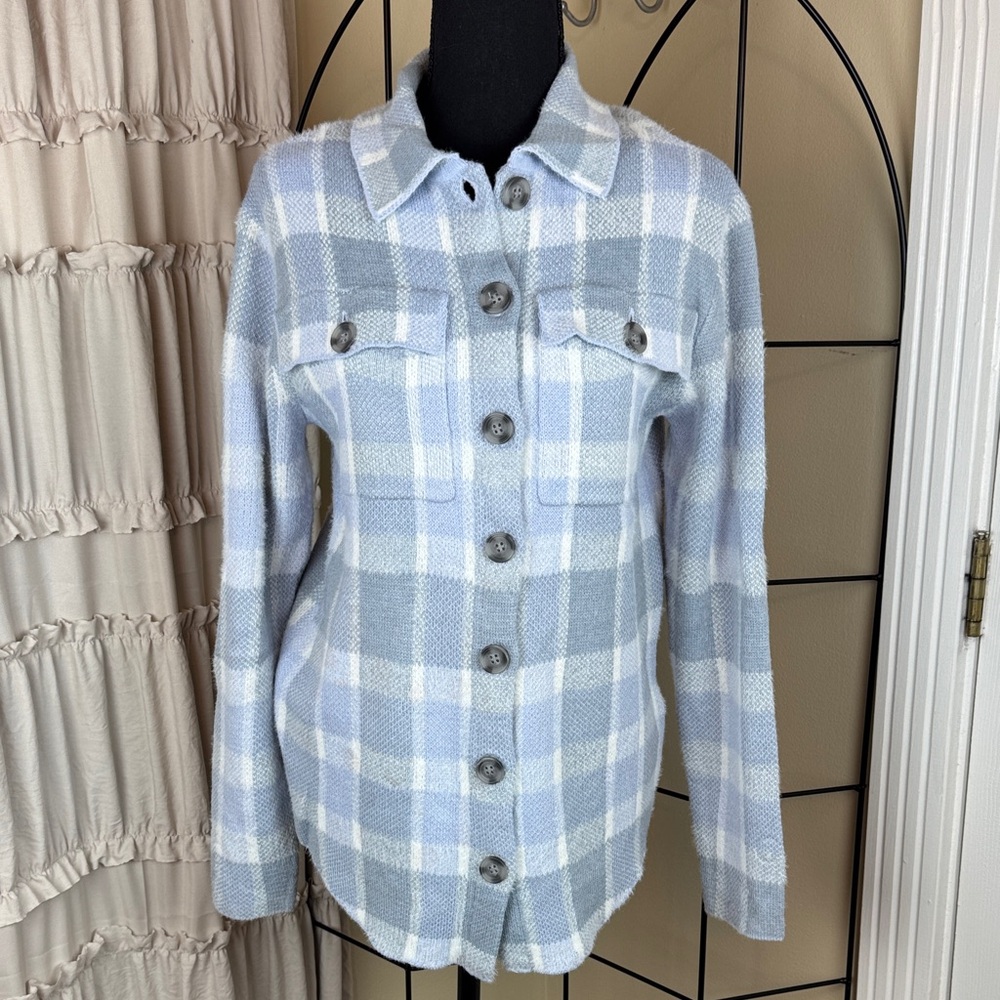 William Rast Gray Blue Plaid Button Down Shirt Jack Shacket Size XS